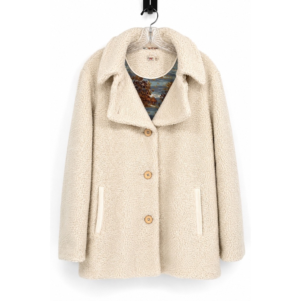Faherty Tahoe Teddy Coat Cream Sherpa Fleece Lined Wide Lapel Storm Flap XS